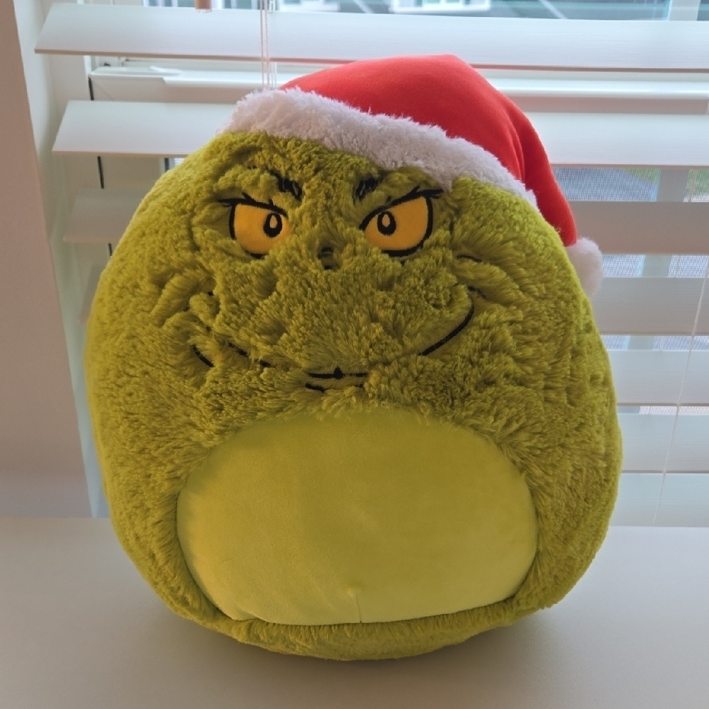 Green Grinch Squishmallow with Santa Hat